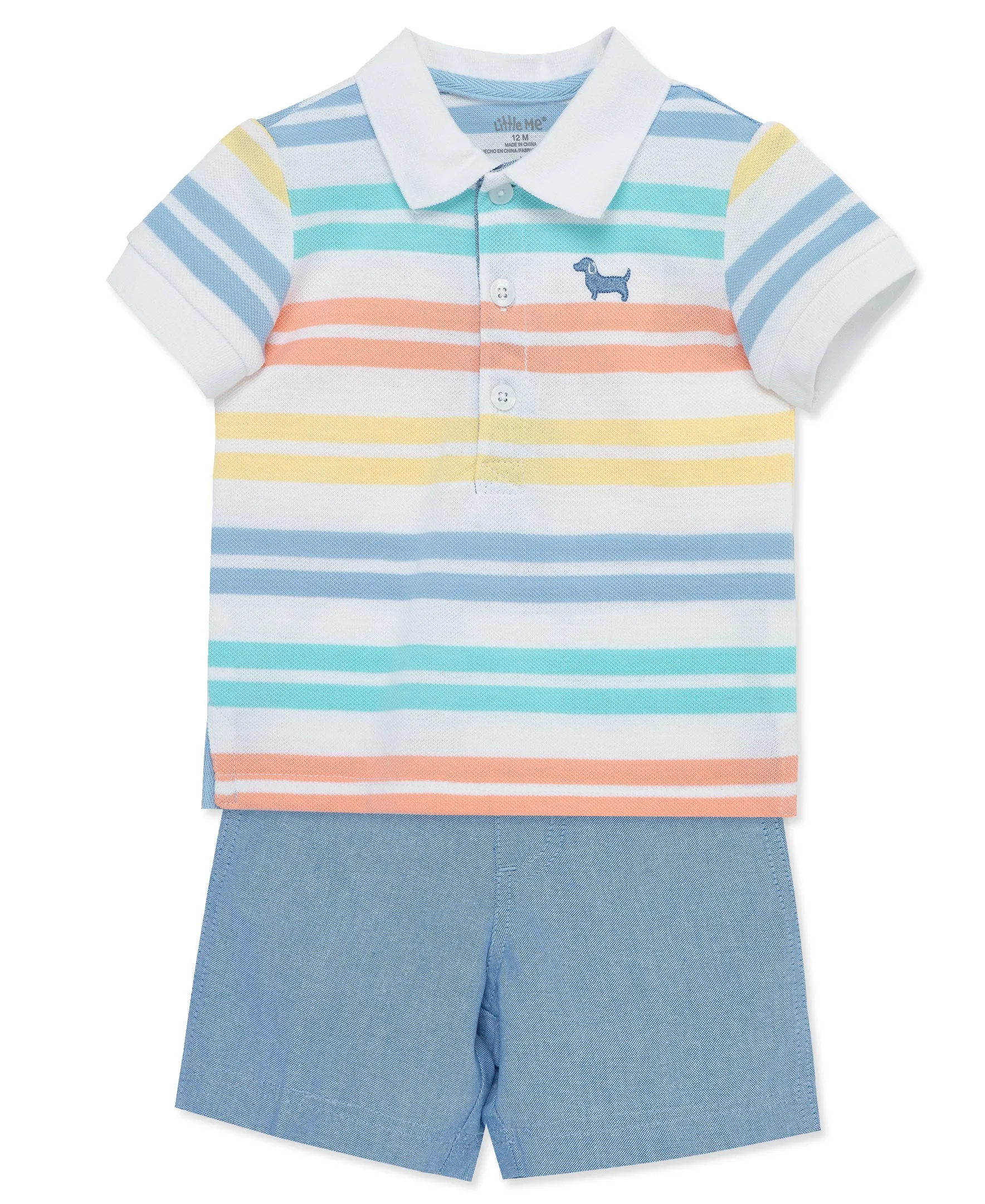 Stripe Puppy Polo Toddler Short Set (2T-4T)