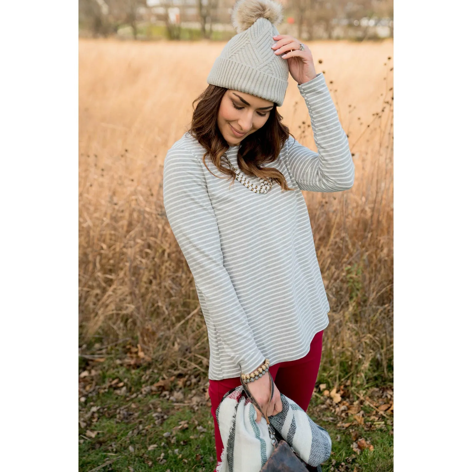 Striped Button Back Accent Sweatshirt