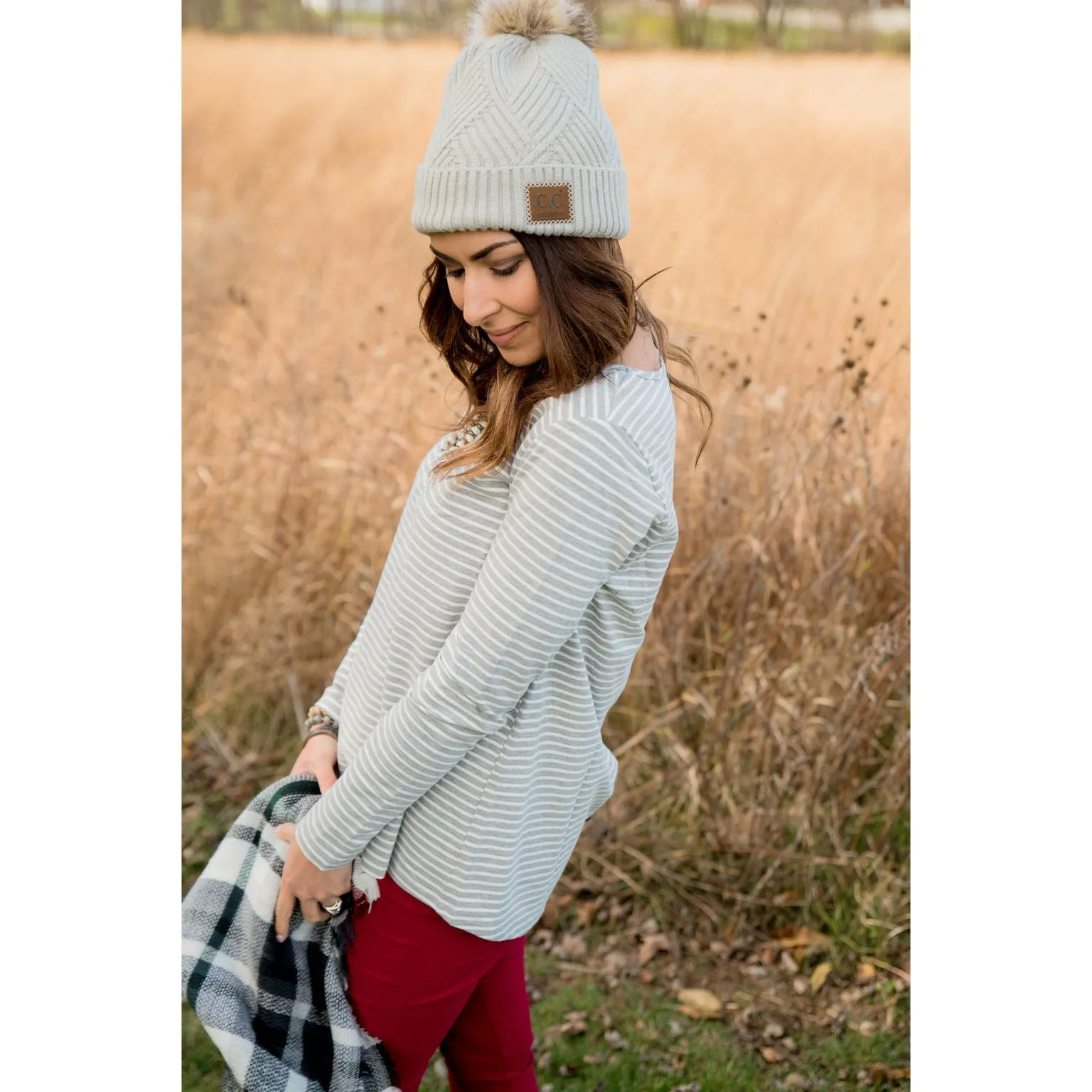 Striped Button Back Accent Sweatshirt