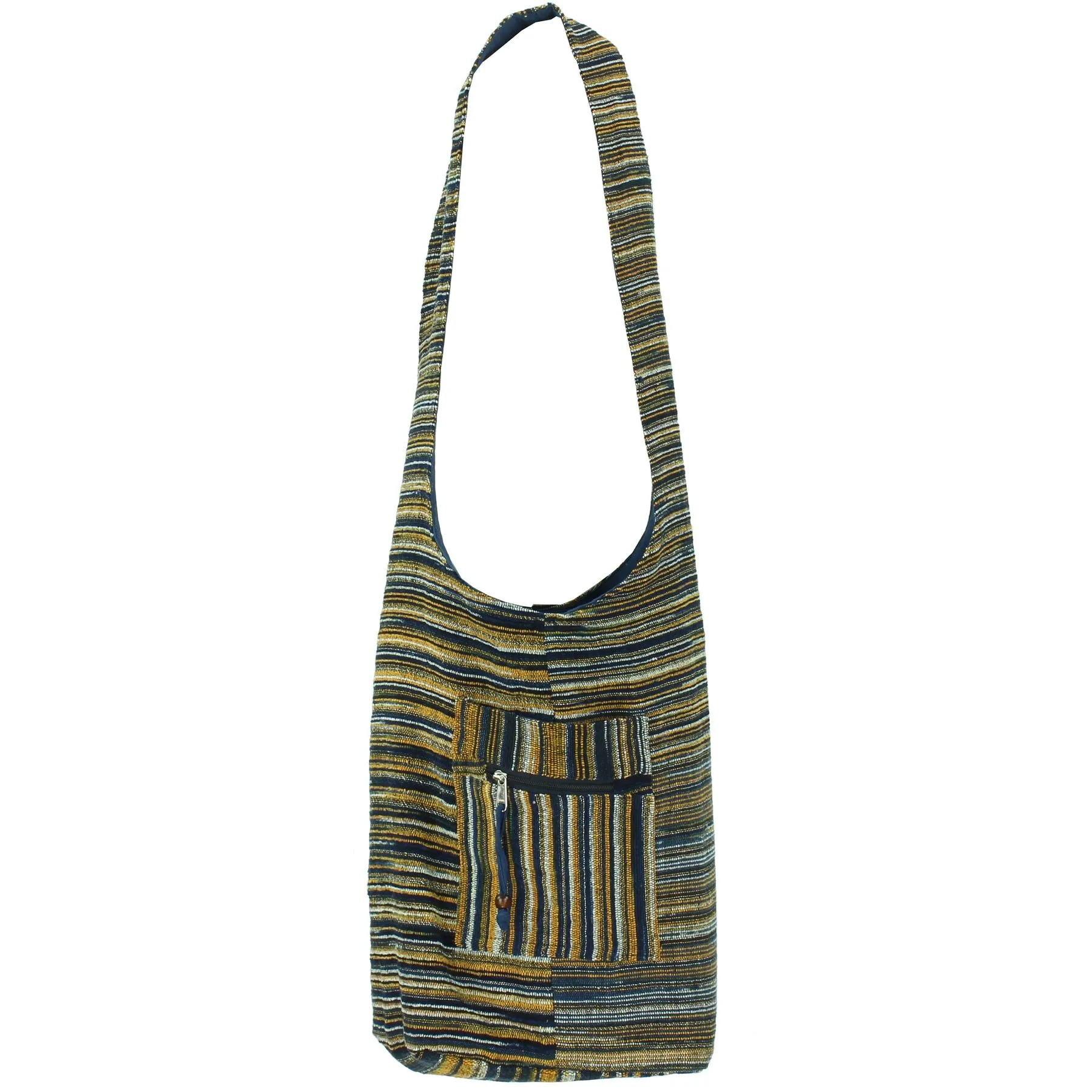 Striped Chenille Sling Shoulder Bag - Navy Orange