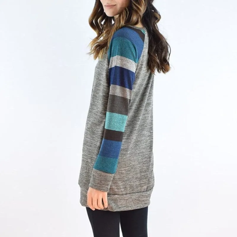 Striped Printed Crew Neck Oversized Sweatshirt