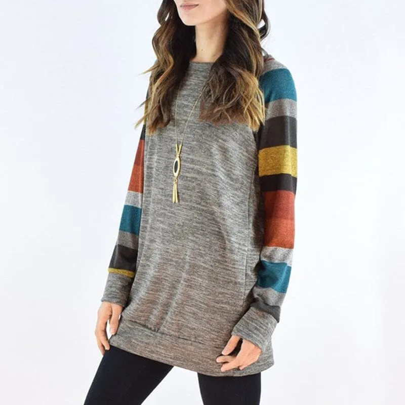 Striped Printed Crew Neck Oversized Sweatshirt