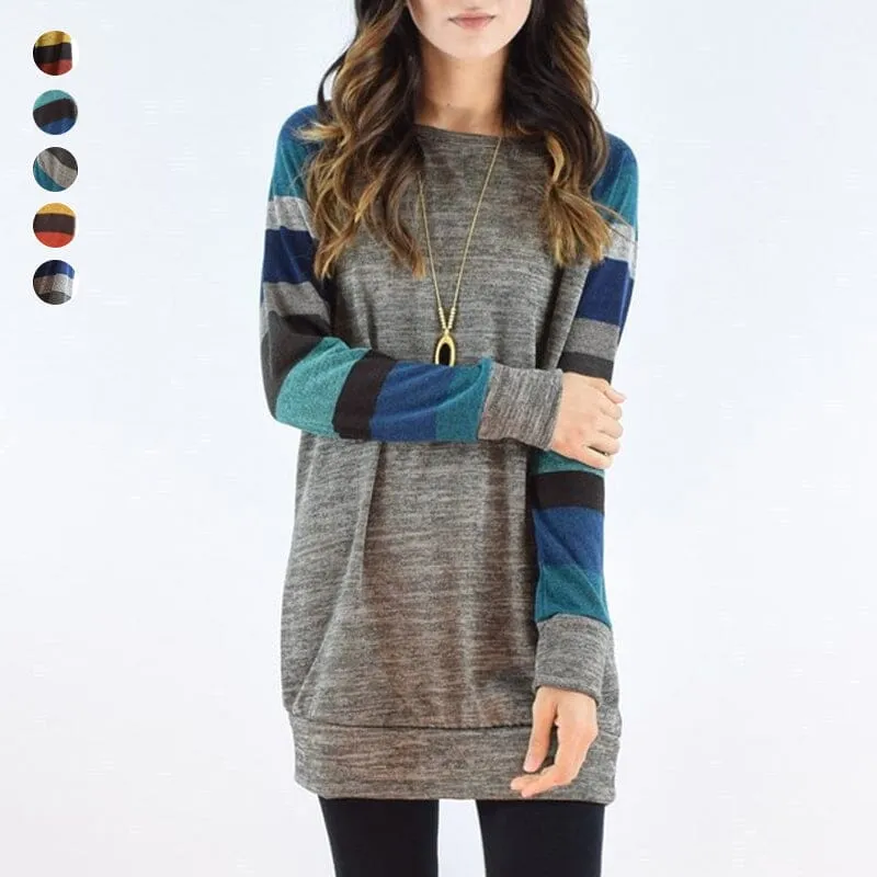 Striped Printed Crew Neck Oversized Sweatshirt