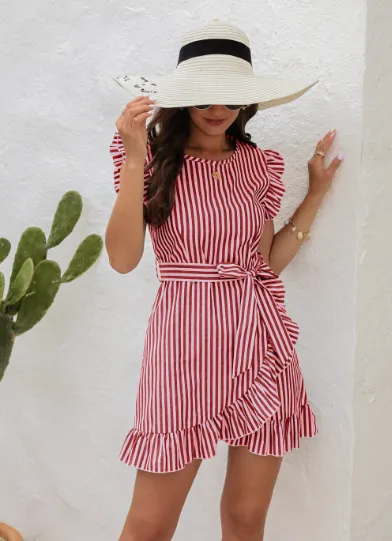 Striped strap short sleeve dress