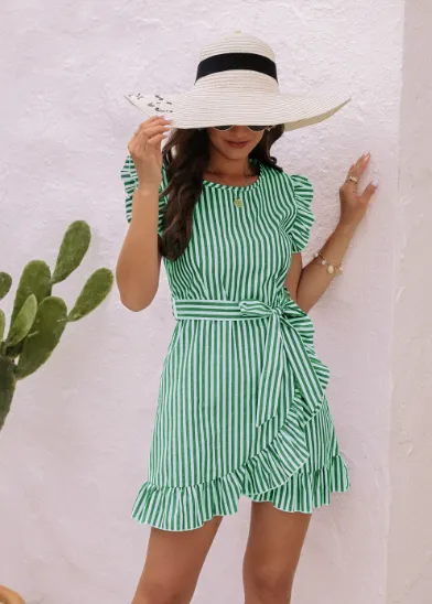 Striped strap short sleeve dress