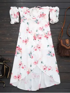 Stunning Off Shoulder High Low Floral Dress