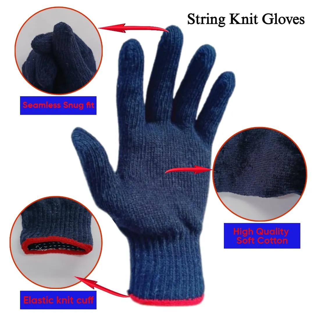 STYLERA Cotton Knitted Safety Protection Grip Work Gloves for Painter Machanic Industrial Warehouse Gardening Men Women Industry Protect Knitted Cotton Work Gloves (PACK OF 10 PAIR, BLUE KNITTED)