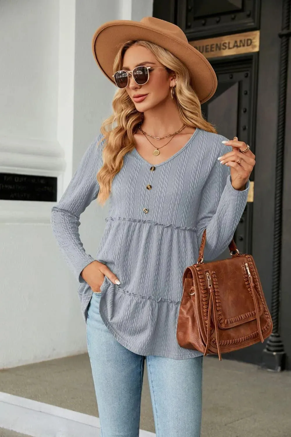 Stylish Long Sleeve V-Neck Cable-Knit Blouse: Shop Now Elevate Your  Wardrobe