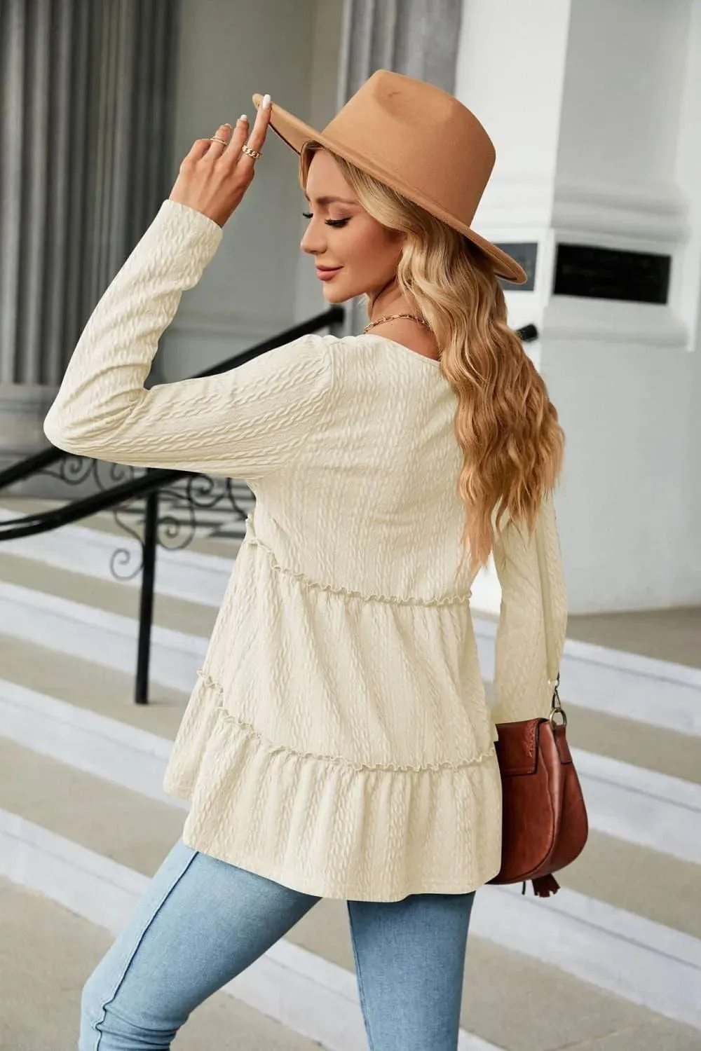 Stylish Long Sleeve V-Neck Cable-Knit Blouse: Shop Now Elevate Your  Wardrobe