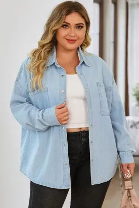 Stylish Plus Size Denim Jacket: Snap Down & Pocketed - Women's Shackets