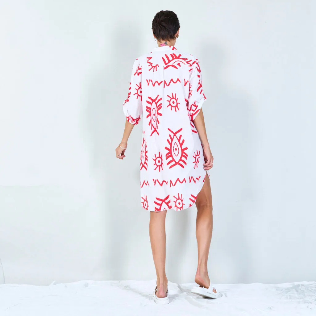 Stylish printed shirt dress with abstract motifs wholesale