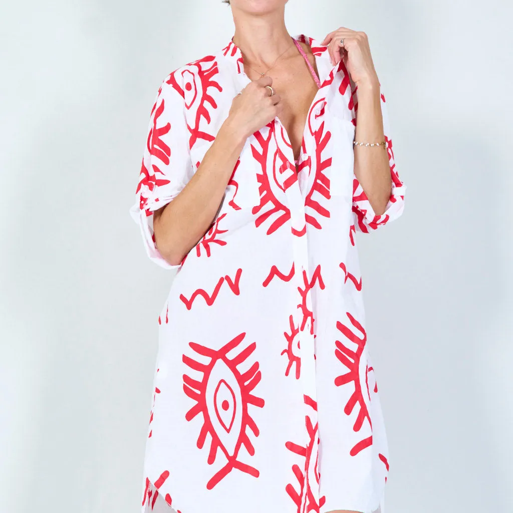 Stylish printed shirt dress with abstract motifs wholesale