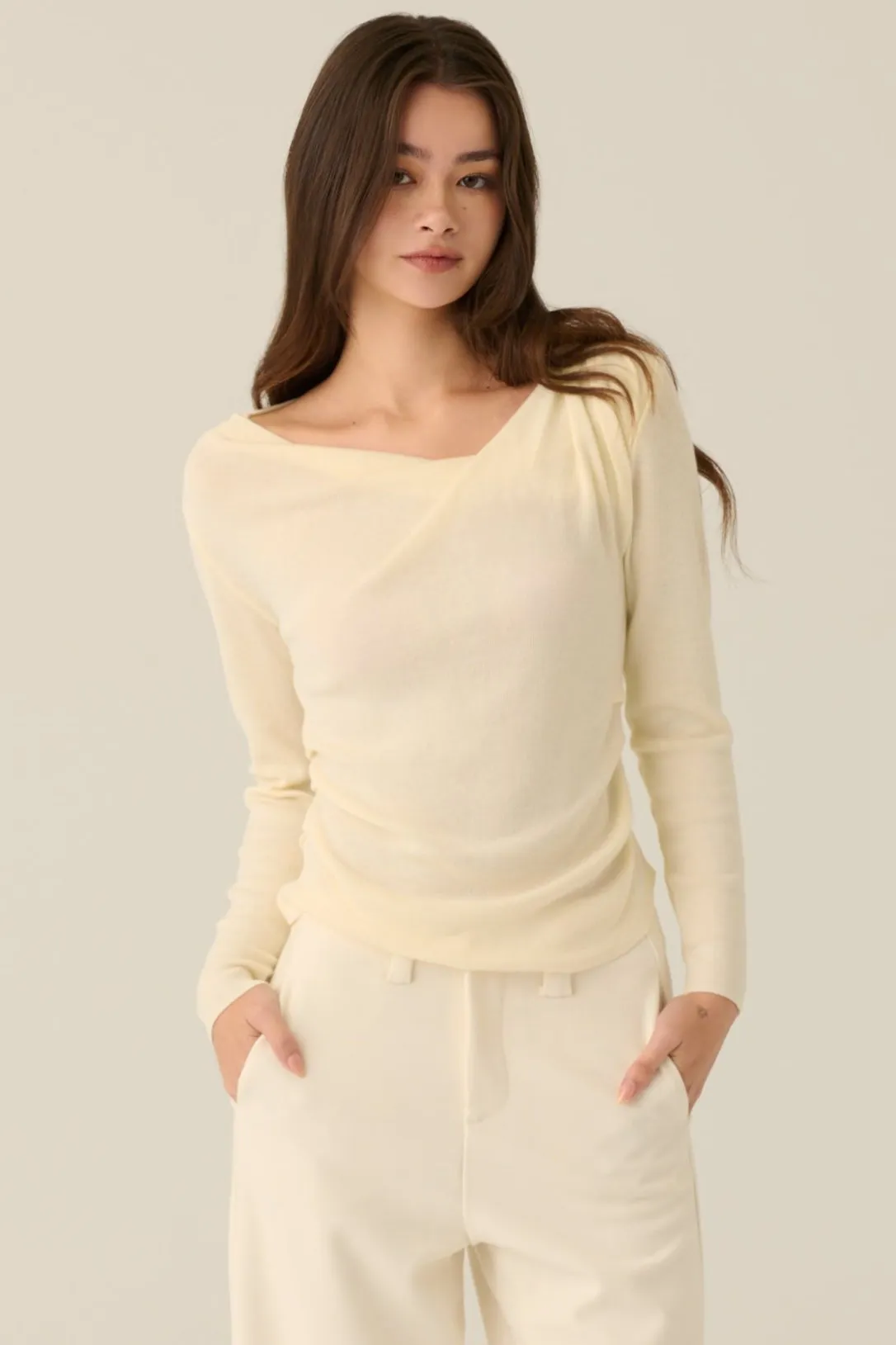 Stylish twist knit top in beige