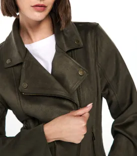 Suede Biker Jacket
 Khaki