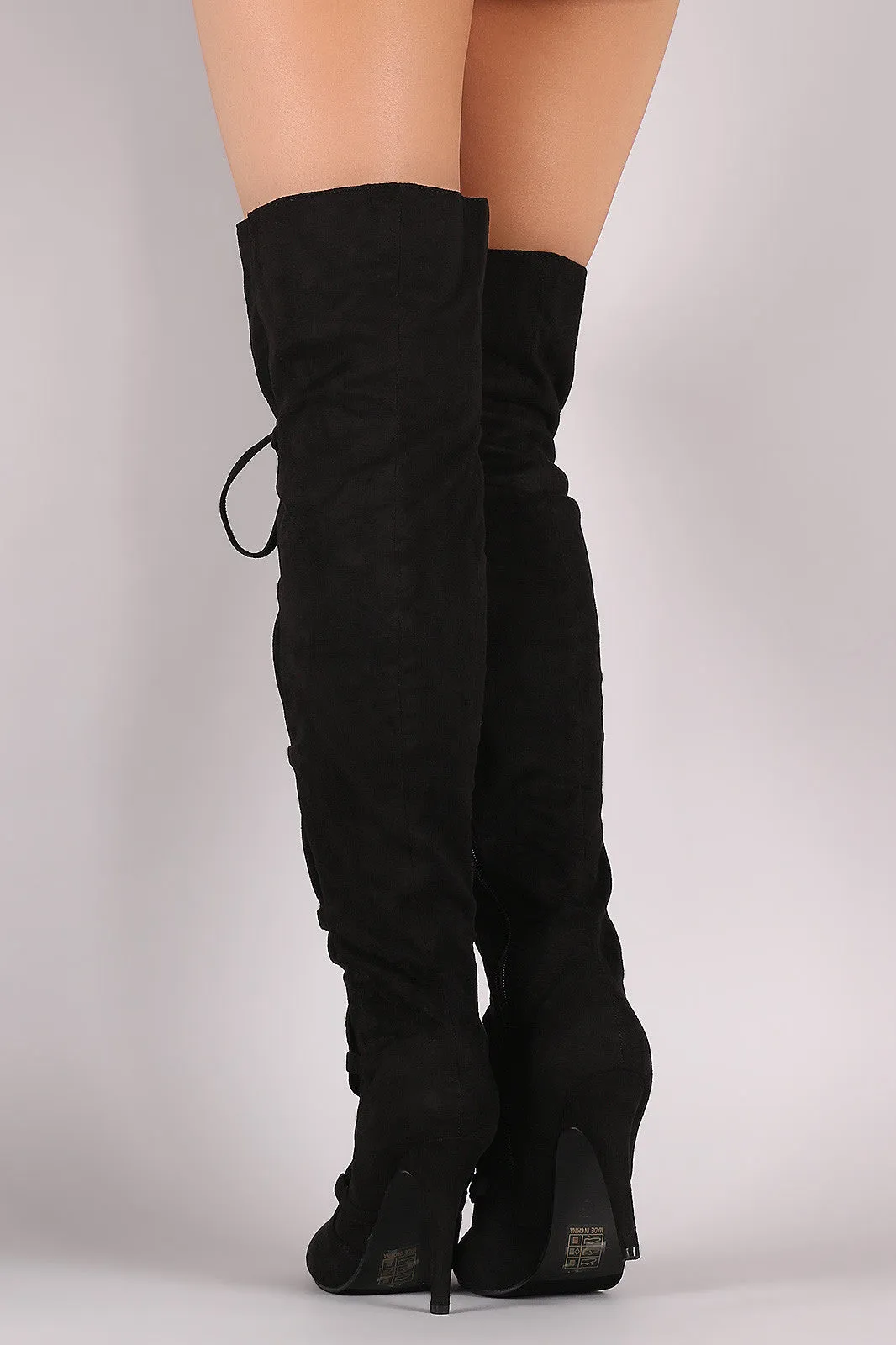 Suede Corset Lace-Up Stiletto Over-The-Knee Boots