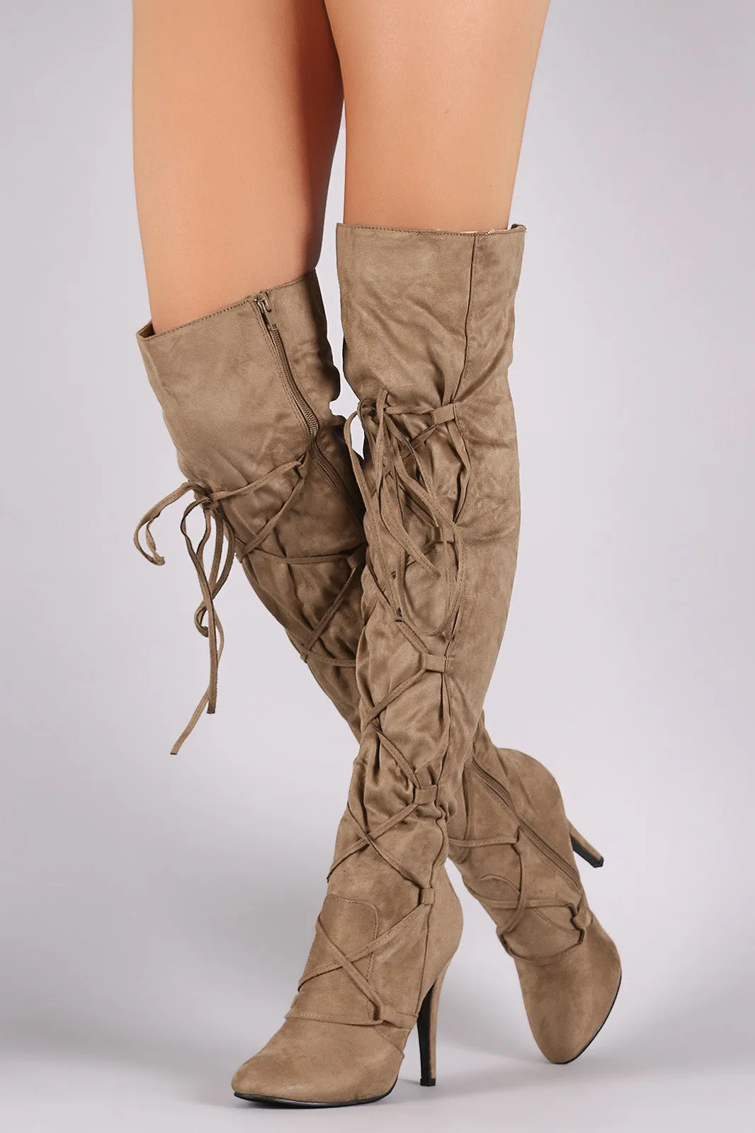 Suede Corset Lace-Up Stiletto Over-The-Knee Boots