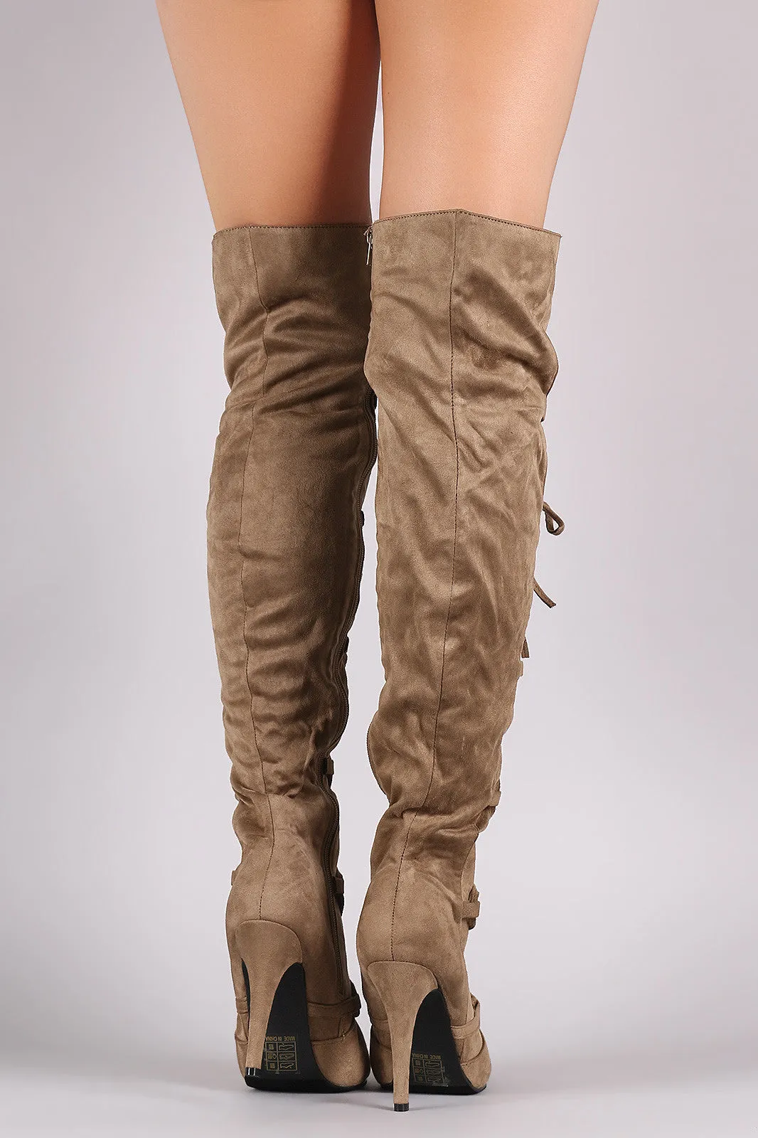 Suede Corset Lace-Up Stiletto Over-The-Knee Boots