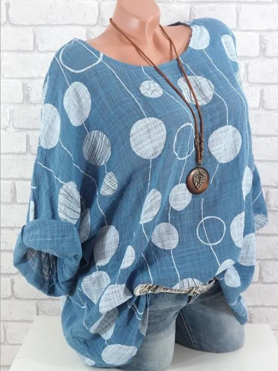 Summer Polka Dot Round-Neck Batwing Sleeve Top