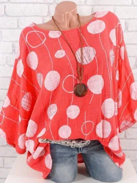 Summer Polka Dot Round-Neck Batwing Sleeve Top