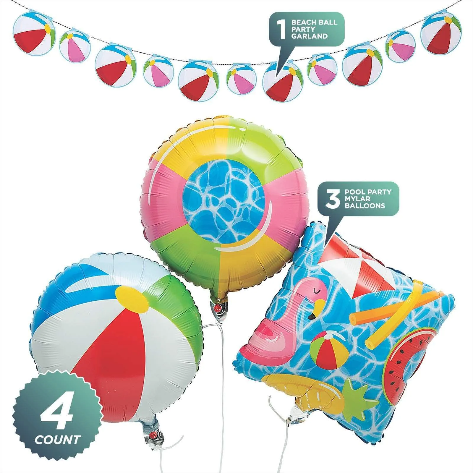 Summer Pool Party Decorations - Beach Ball Party Garland and Mylar Balloons Set