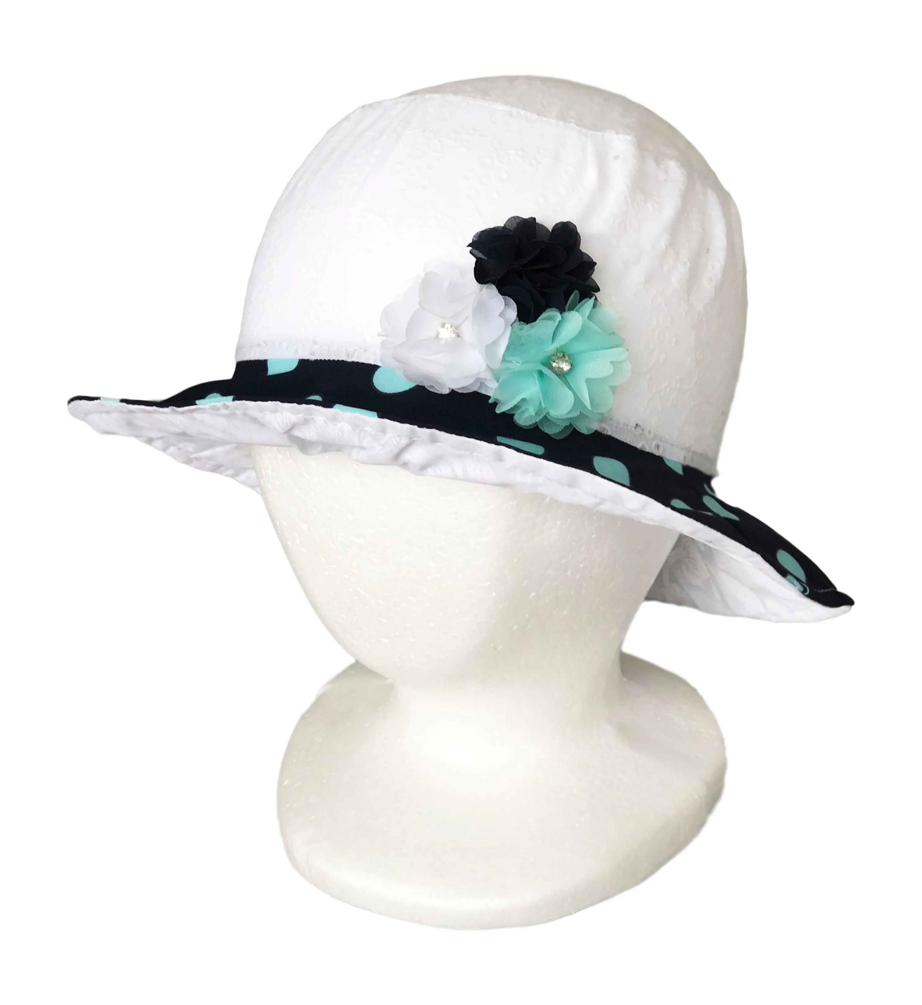 Summer Sun Hat White Dotted pattern for Girls