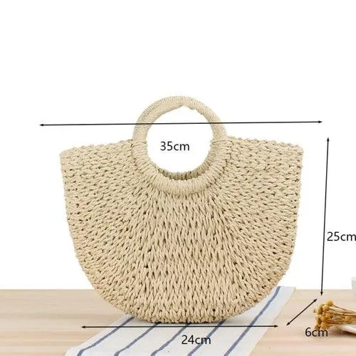 Summer Top Handle Semi Circle Straw Bag