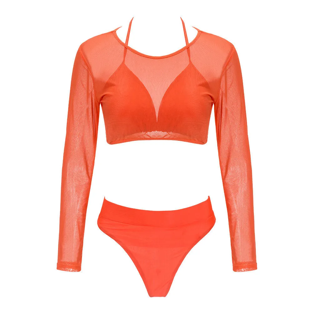 Summer Women Triangle Three-Piece Suit Sexy Bikini Set Bandage Push-Up Swimsuit Bathing Beachwear