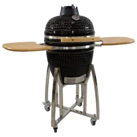 Sunnydaze Kamado Charcoal Grill and Smoker with Side Tables and Wheels