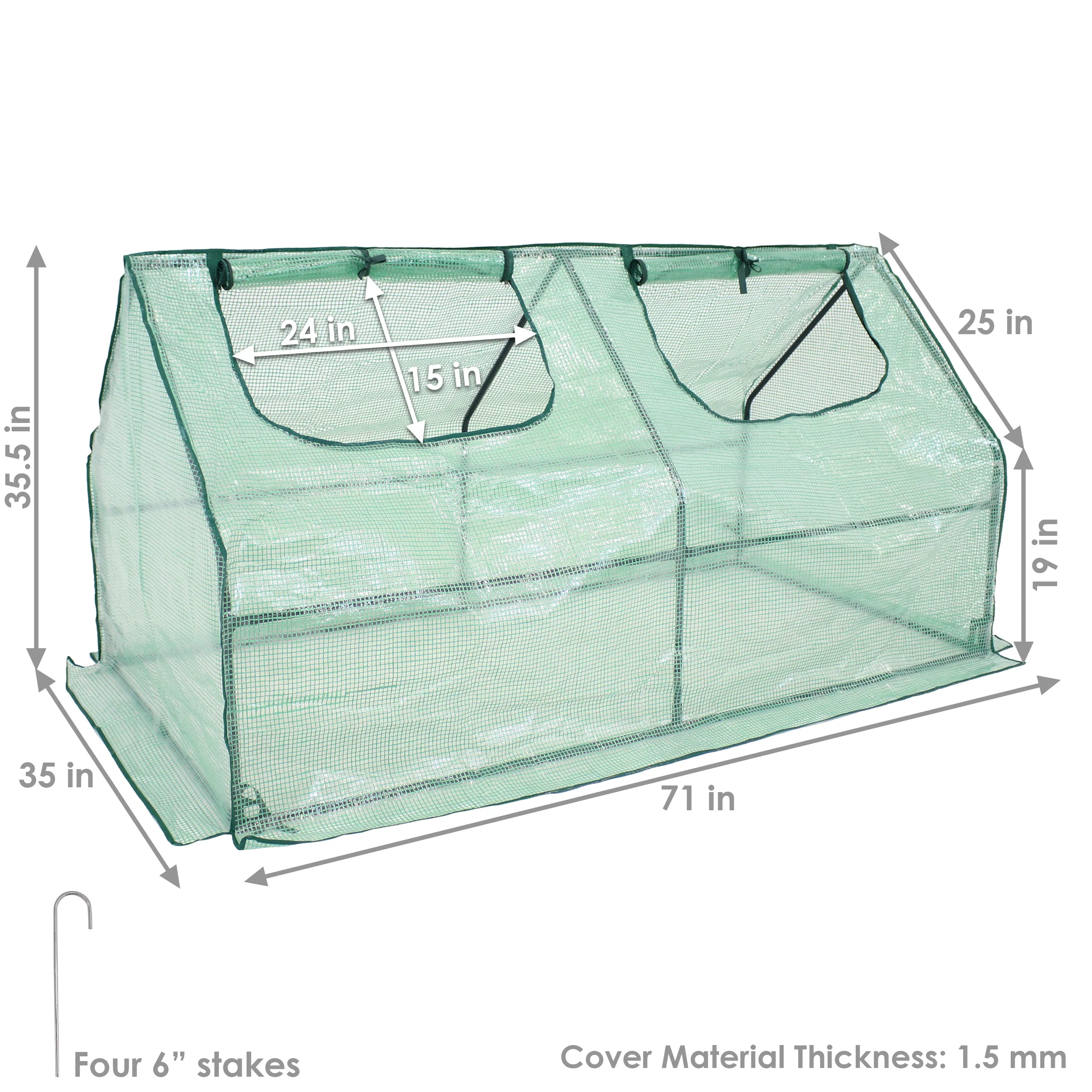 Sunnydaze Portable Mini Cloche Greenhouse with Zipper Doors - Green