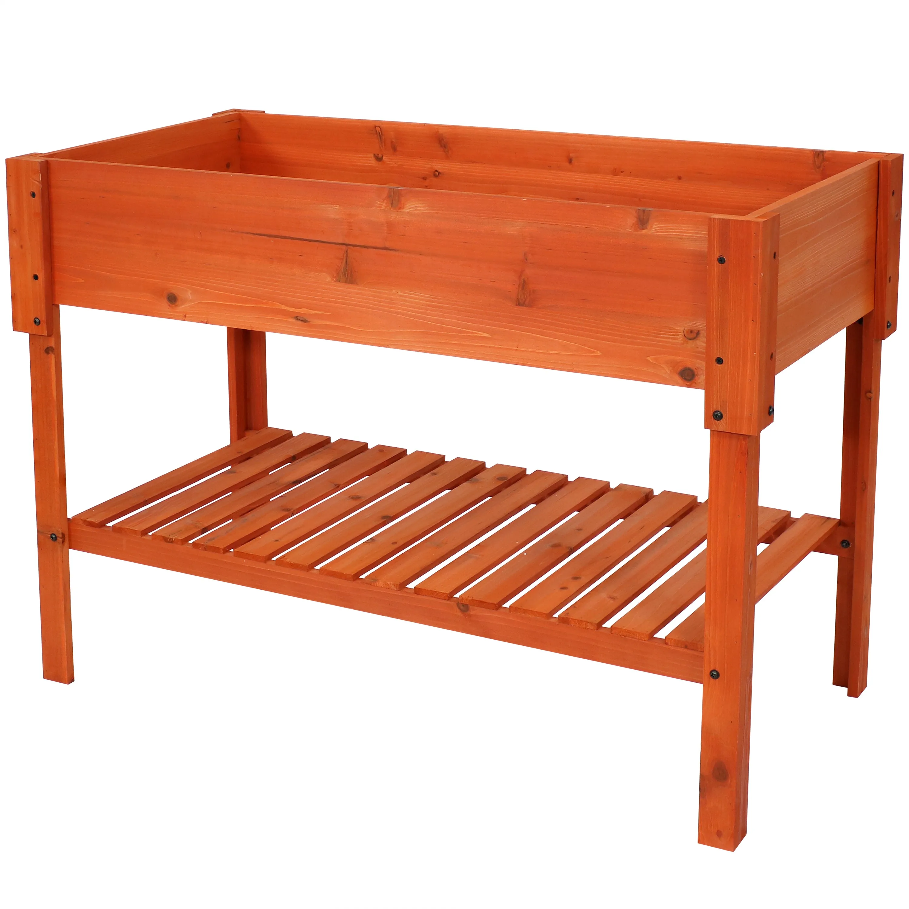 Sunnydaze Raised Wood Garden Bed Planter Box with Shelf