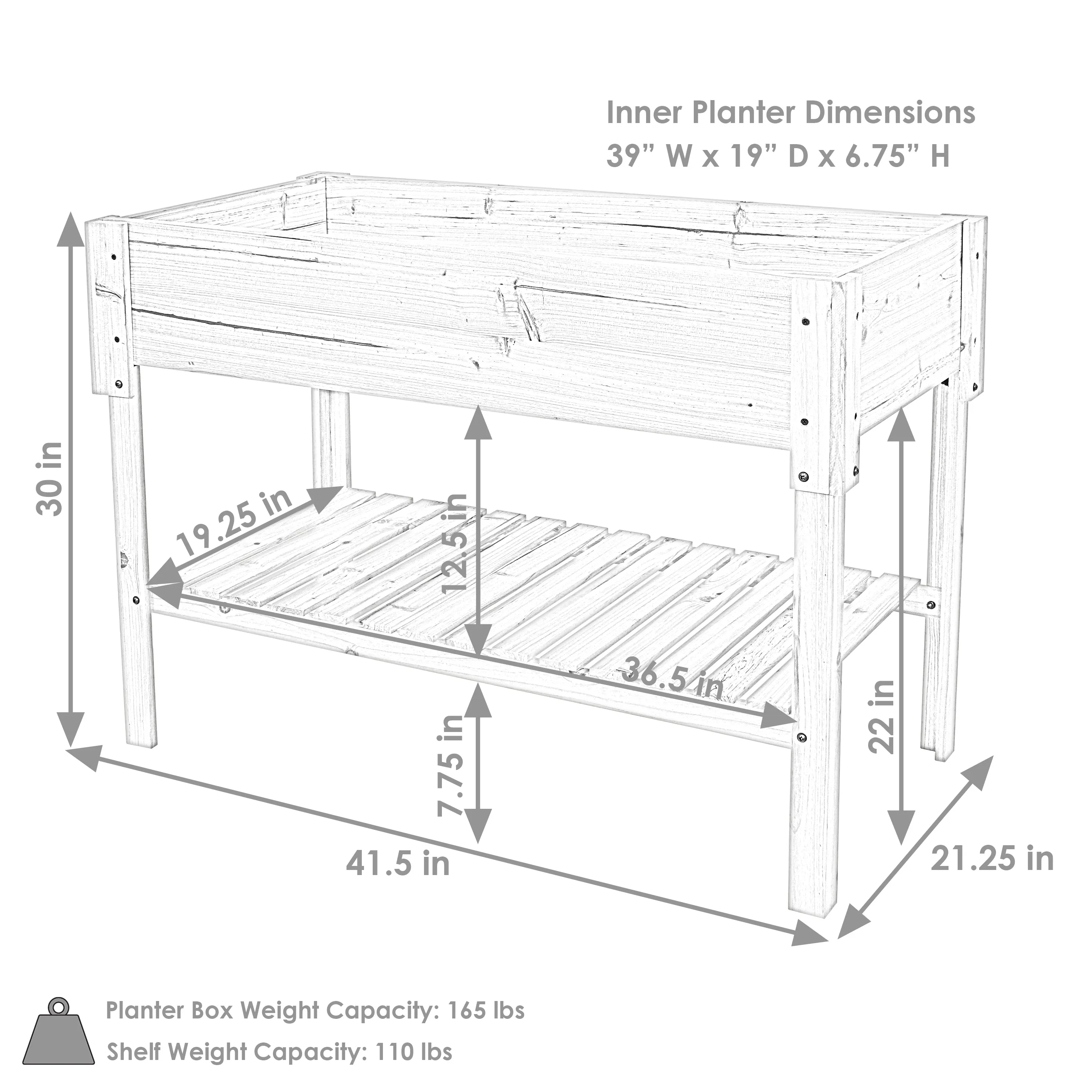 Sunnydaze Raised Wood Garden Bed Planter Box with Shelf