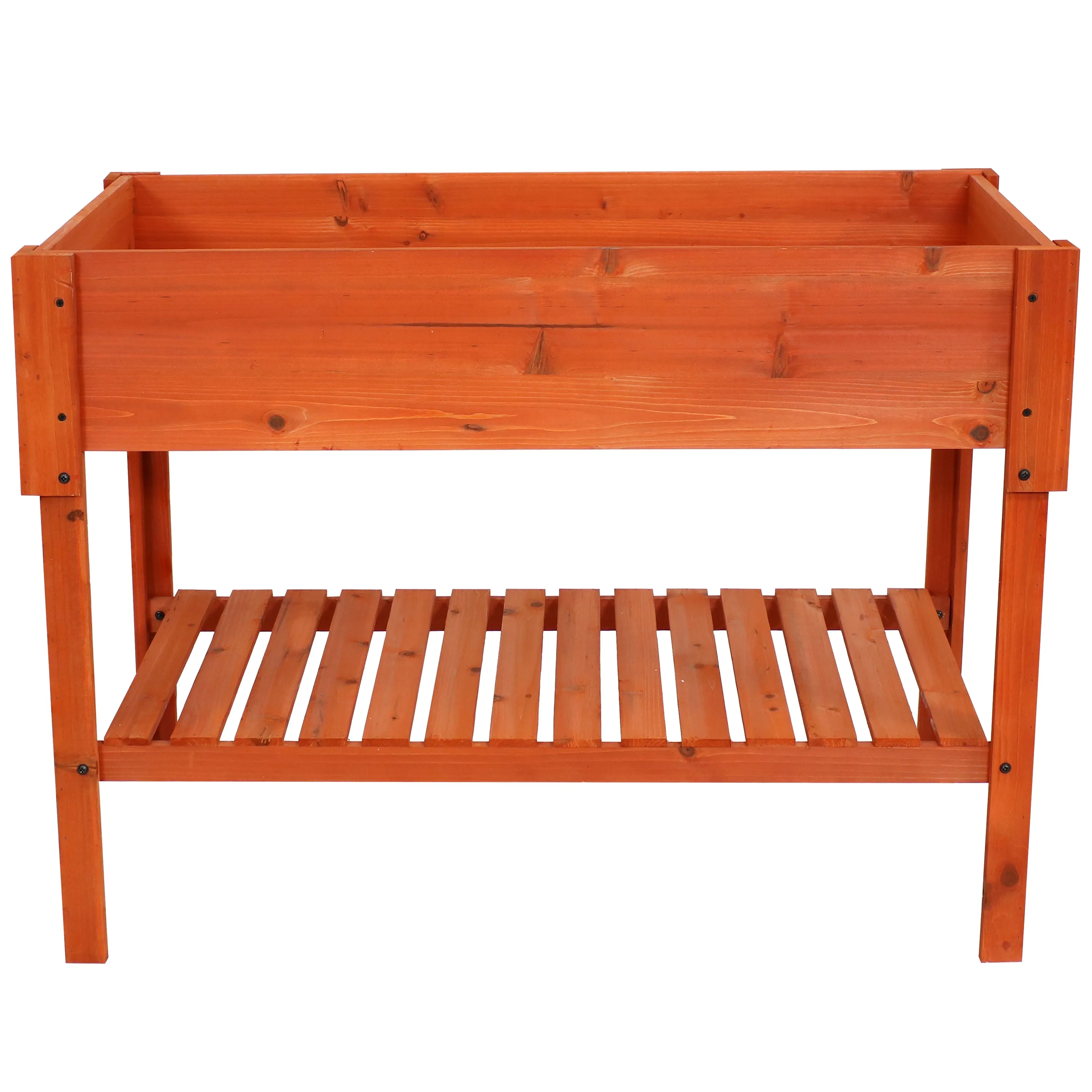 Sunnydaze Raised Wood Garden Bed Planter Box with Shelf