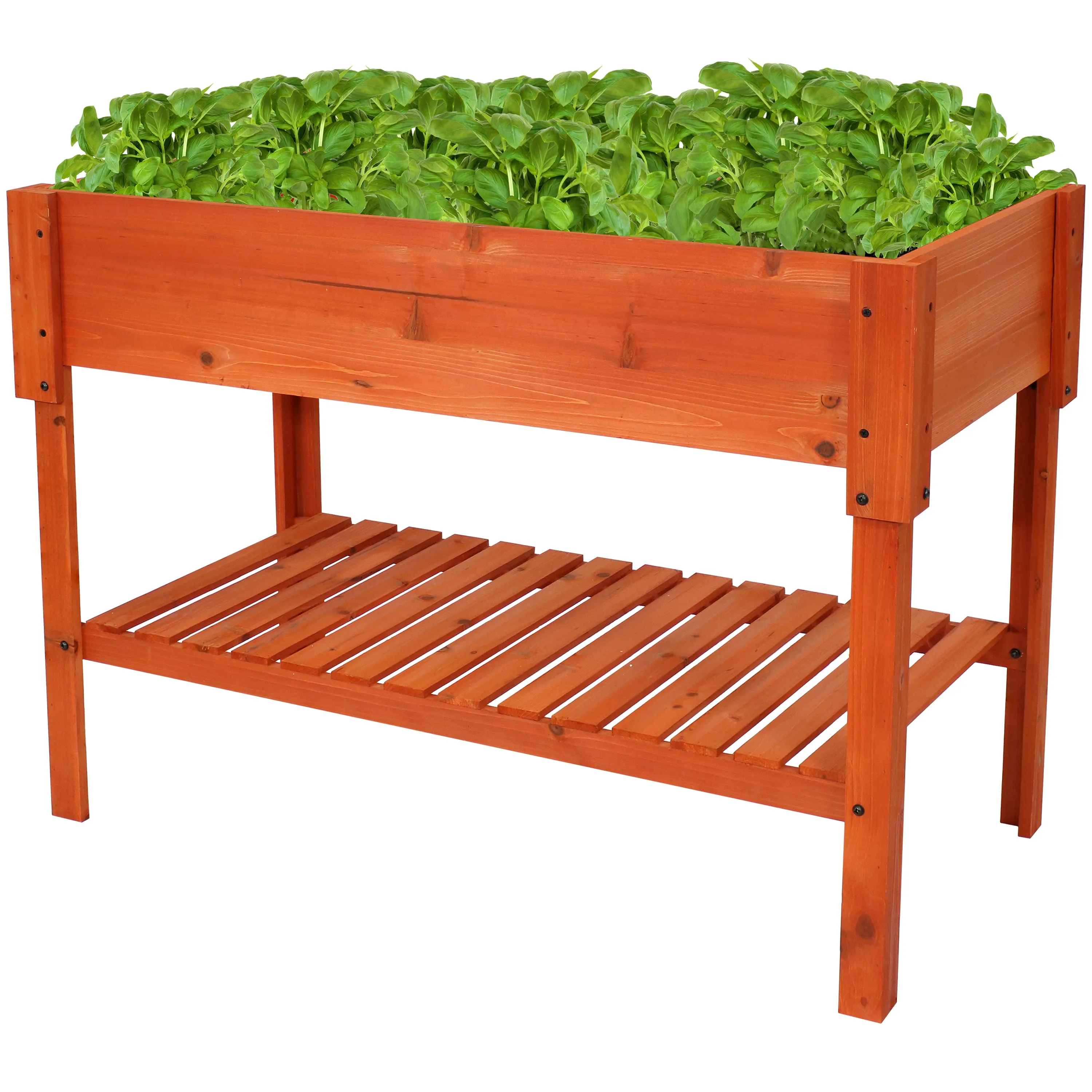 Sunnydaze Raised Wood Garden Bed Planter Box with Shelf