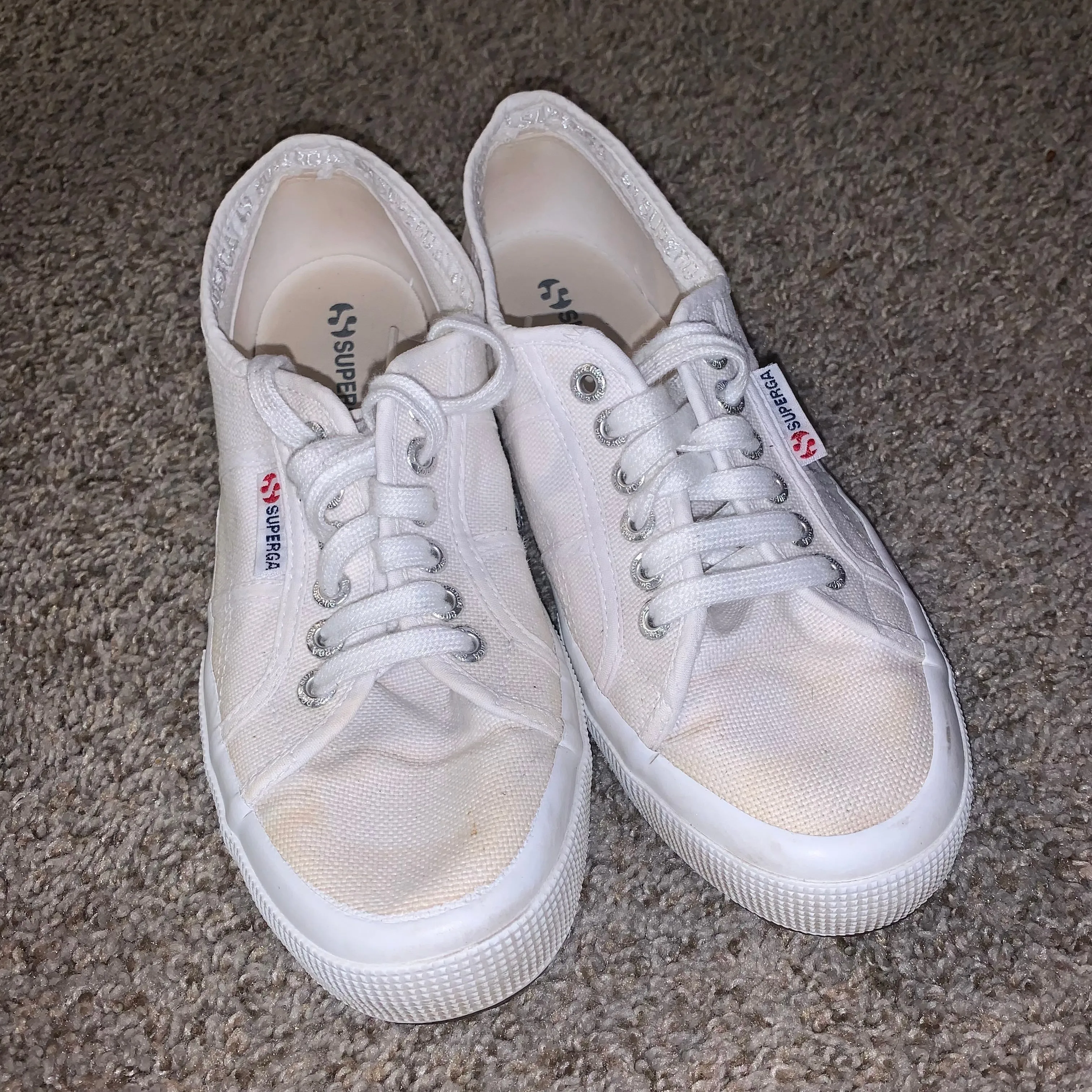 Superga Womens White Canvas Laced Sneakers Shoes Size 9.5