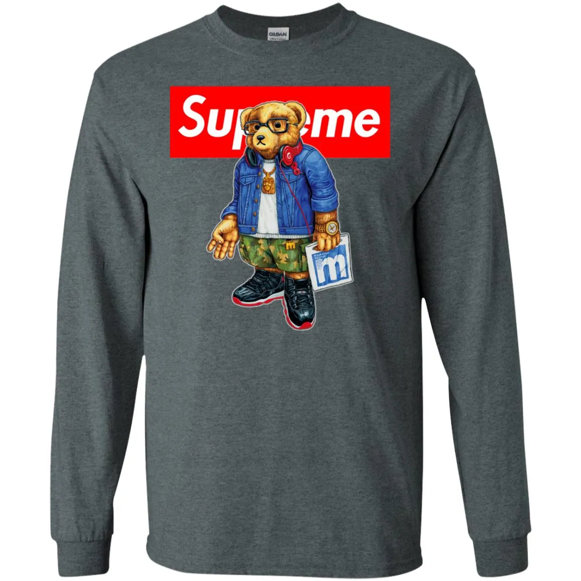 Supreme Bear Style Music T-shirt Men Long Sleeve Shirt