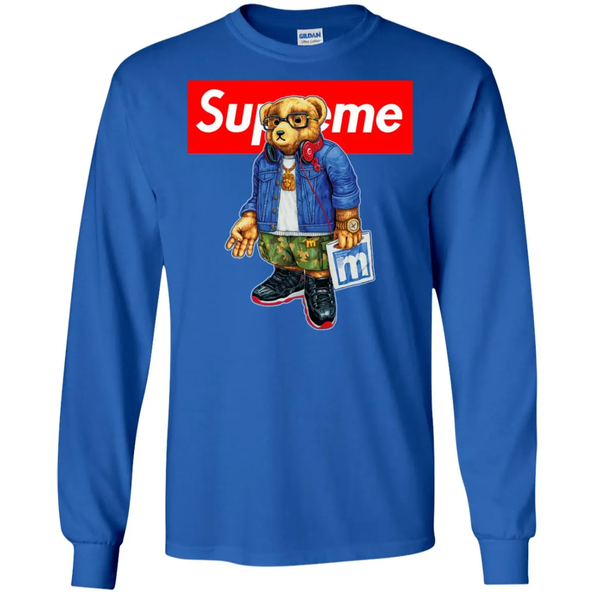 Supreme Bear Style Music T-shirt Men Long Sleeve Shirt