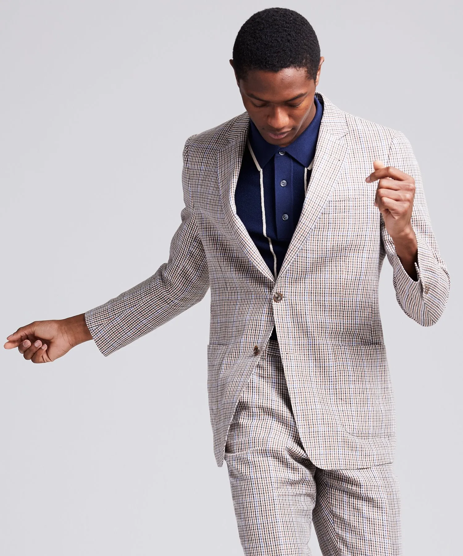 Sutton Linen Check Sportcoat in Blue Brown Check