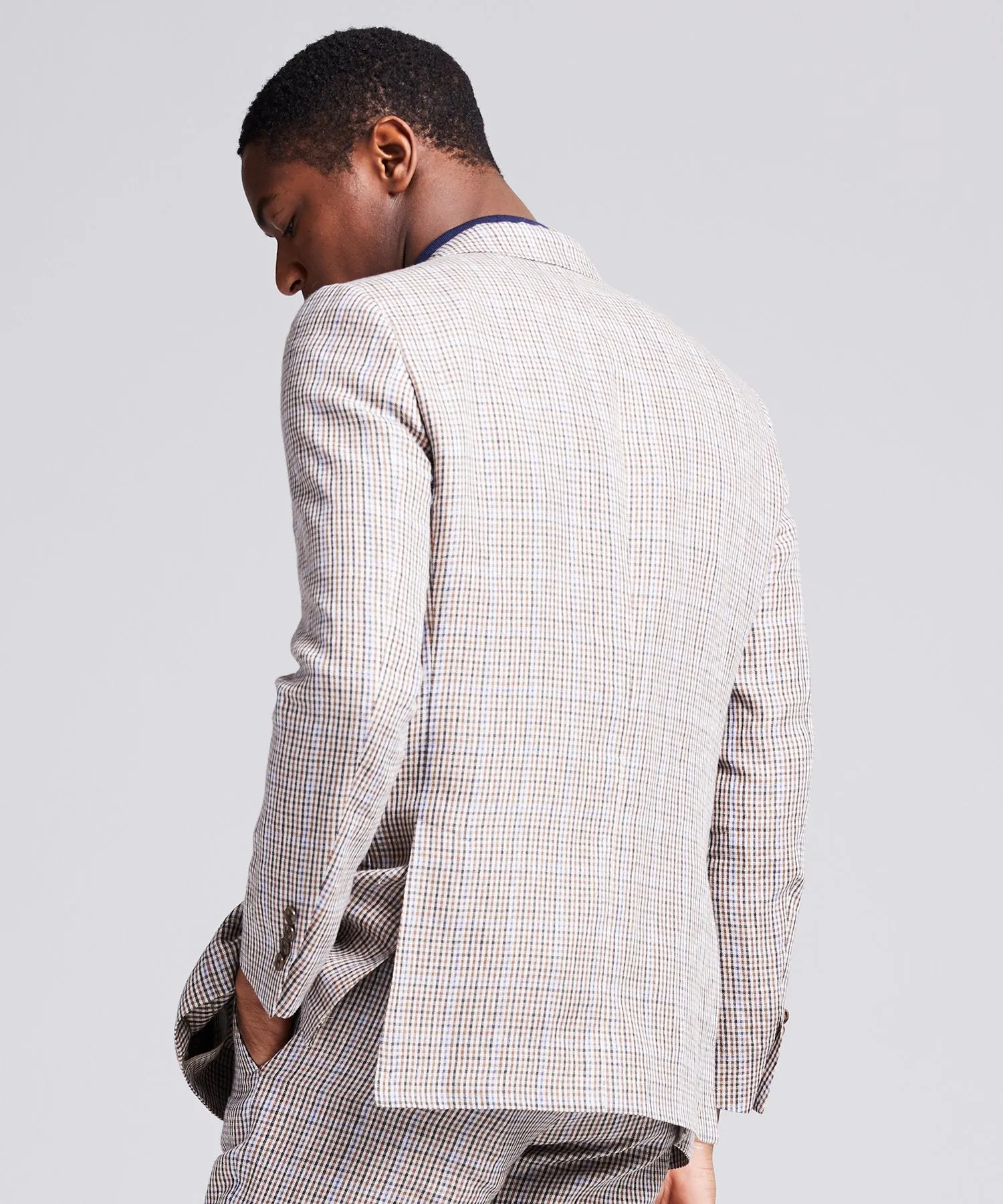 Sutton Linen Check Sportcoat in Blue Brown Check