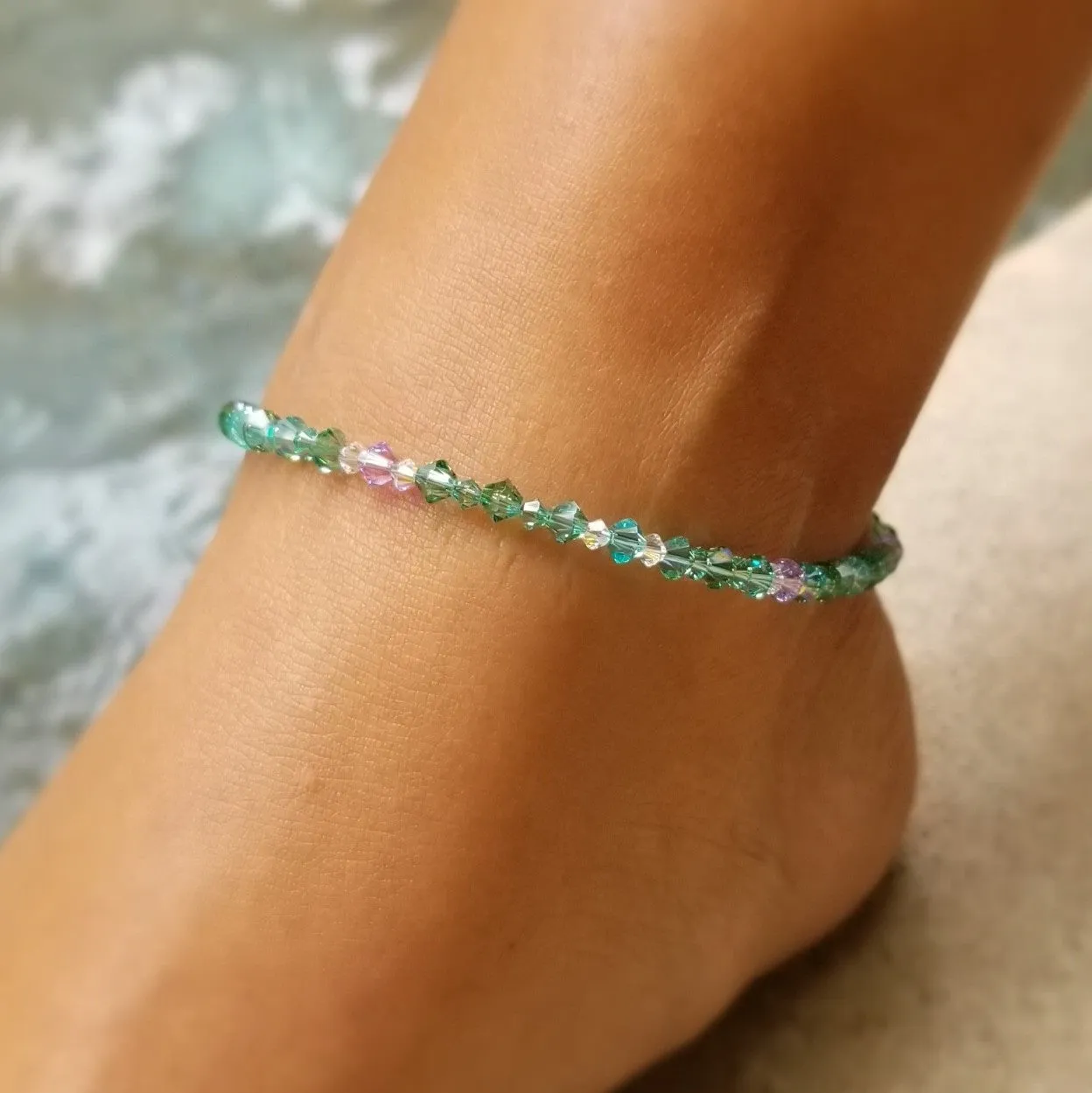 Swarovski™ Crystals Anklet - Luminous Turquoise w/ Violet accents