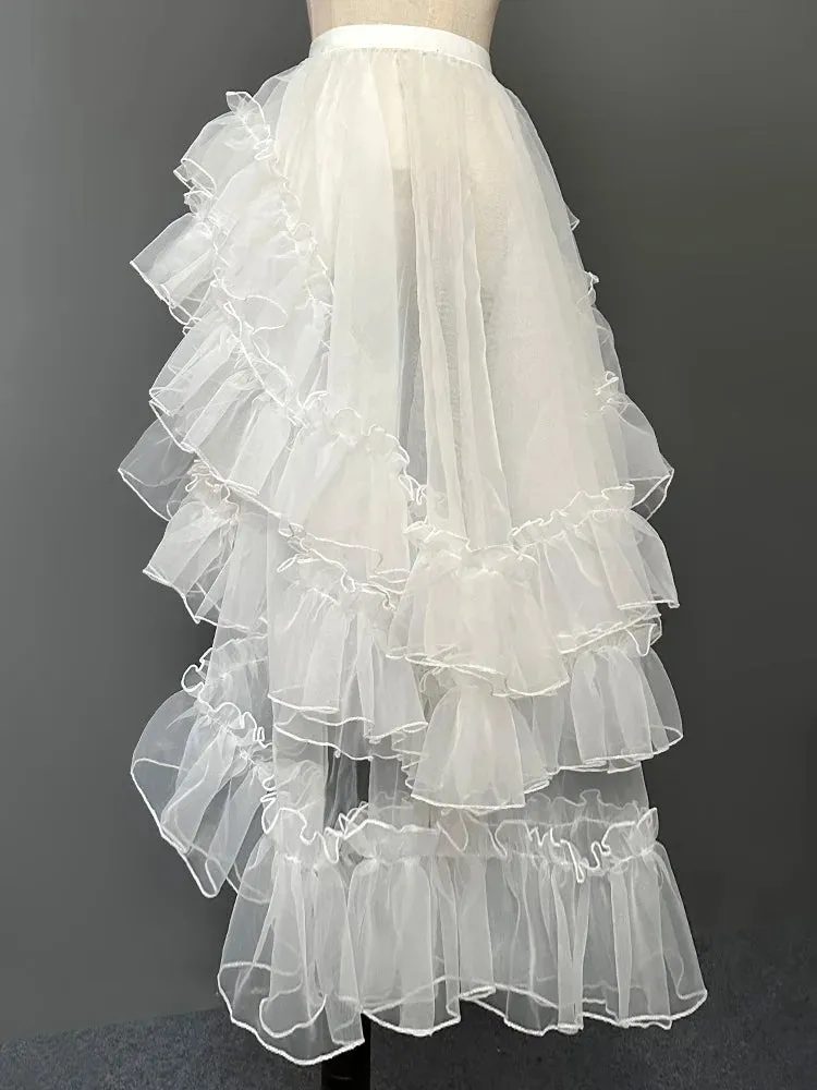 Sweet High Low Ruffled Skirt Sheer Cover up