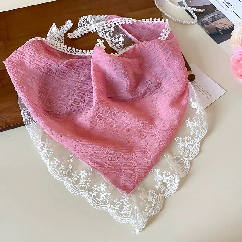 Sweet Solid Color Lace Trim Triangle Scarf Headband