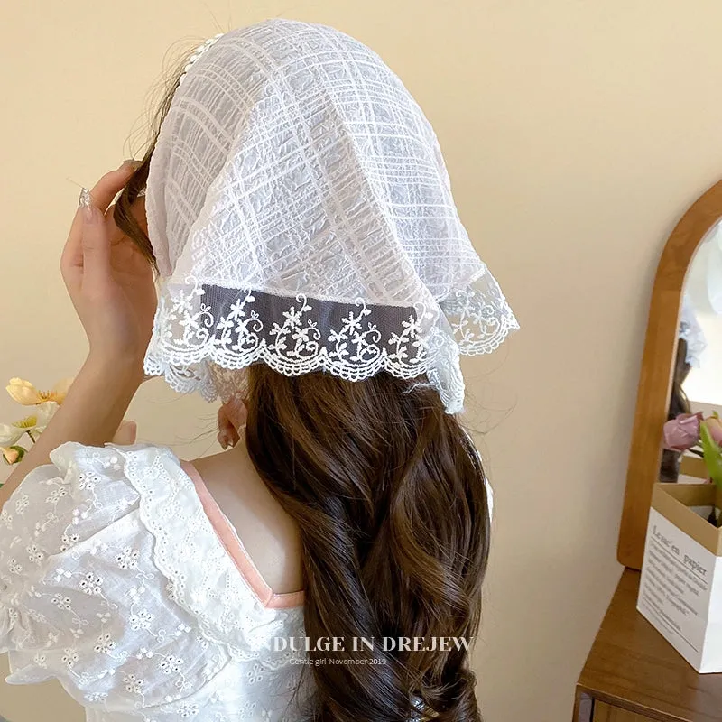 Sweet Solid Color Lace Trim Triangle Scarf Headband