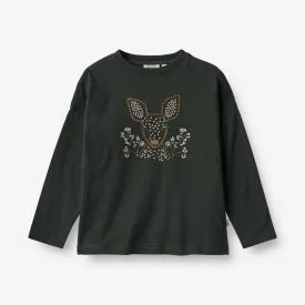 T-Shirt Deer Embroidery - black coal