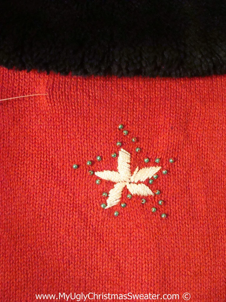 Tacky Cheesy Holiday Sweater  Vest with Bead Bling Snowflakes and Trees (f1167)