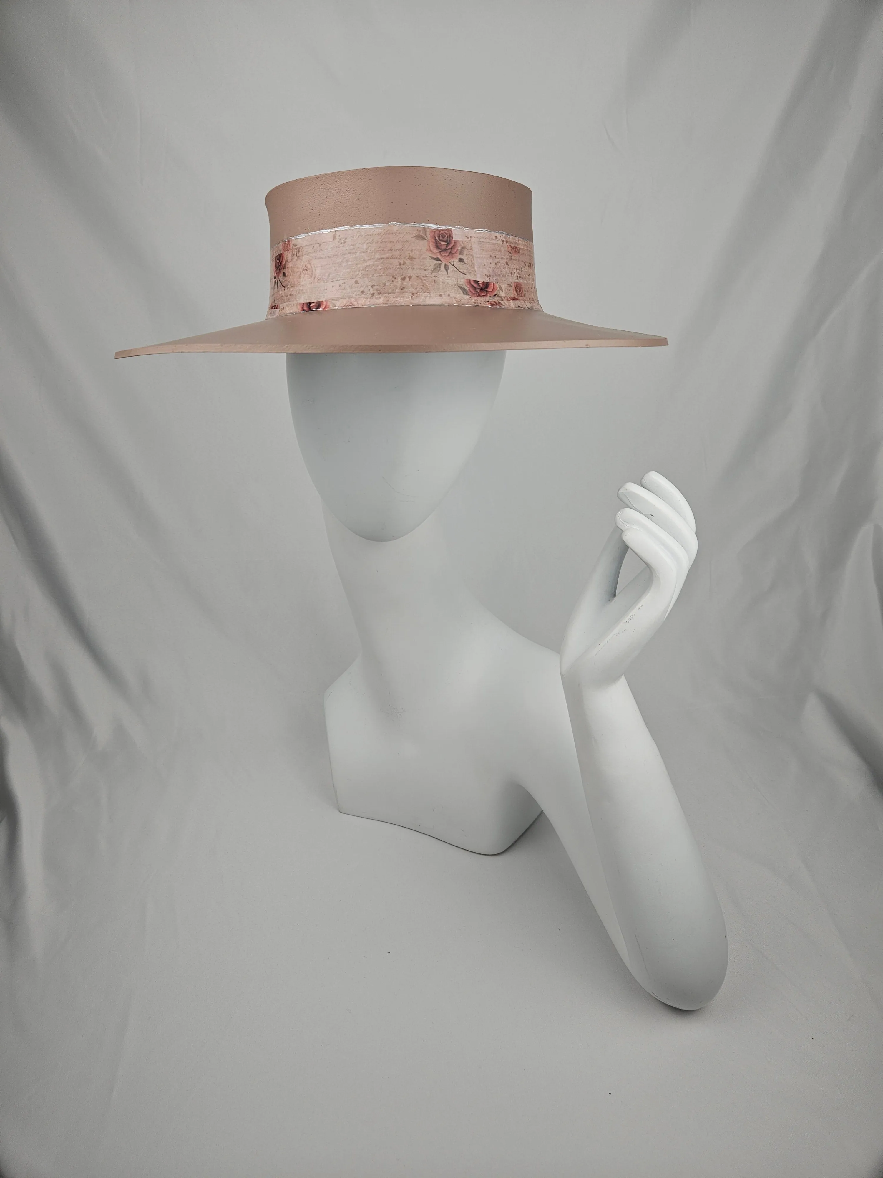 Tall Brown "LadyEVA" Visor Hat with Delicate Burgundy Floral Band