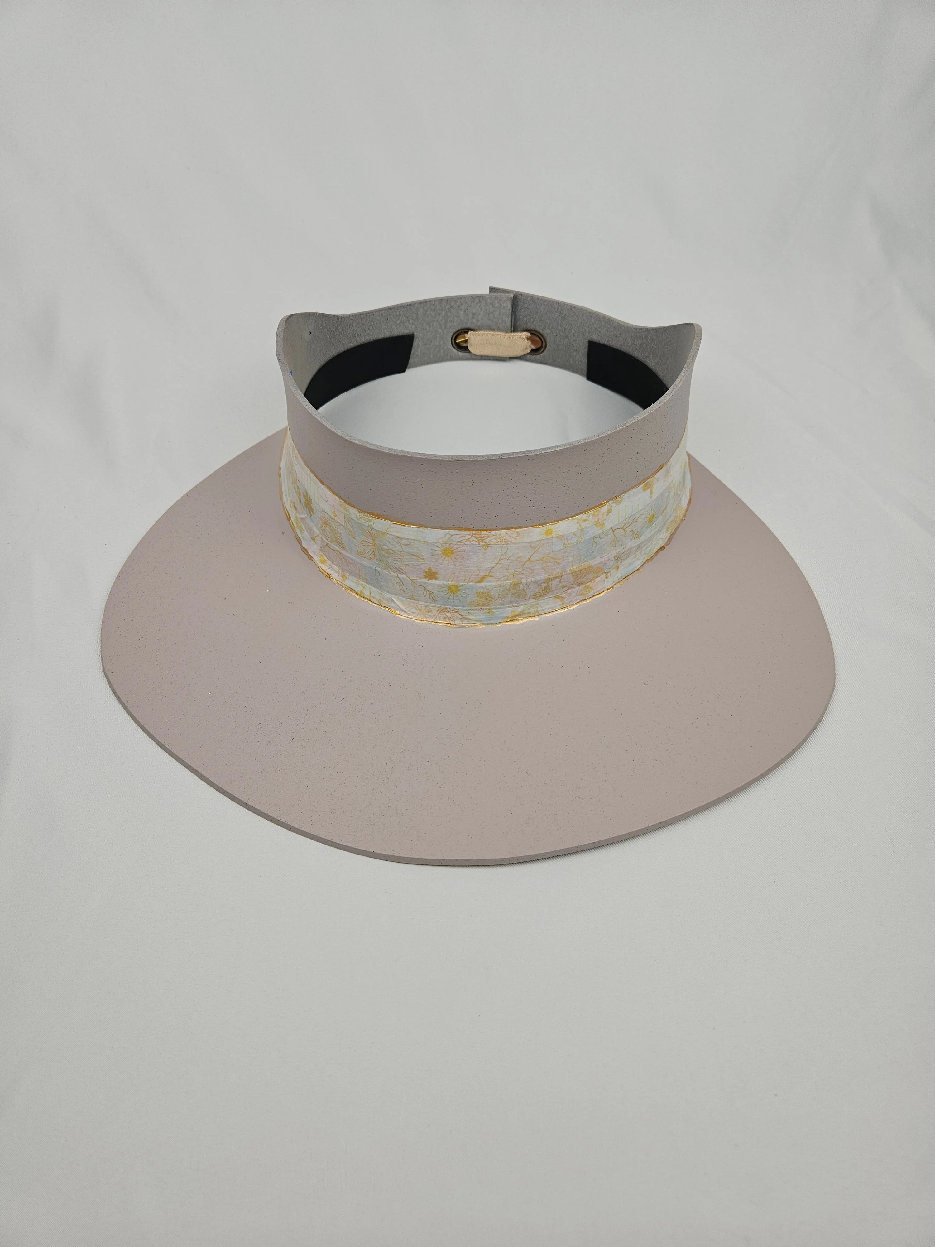 Tall Light Pink "LadyEVA" Visor Hat with Soft Pink Floral Band