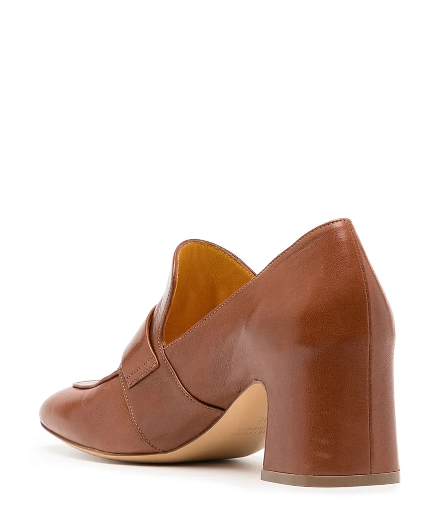 Tan Leather Lock Heel Loafer