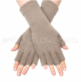 Tan Stretchy Fingerless Winter Gloves