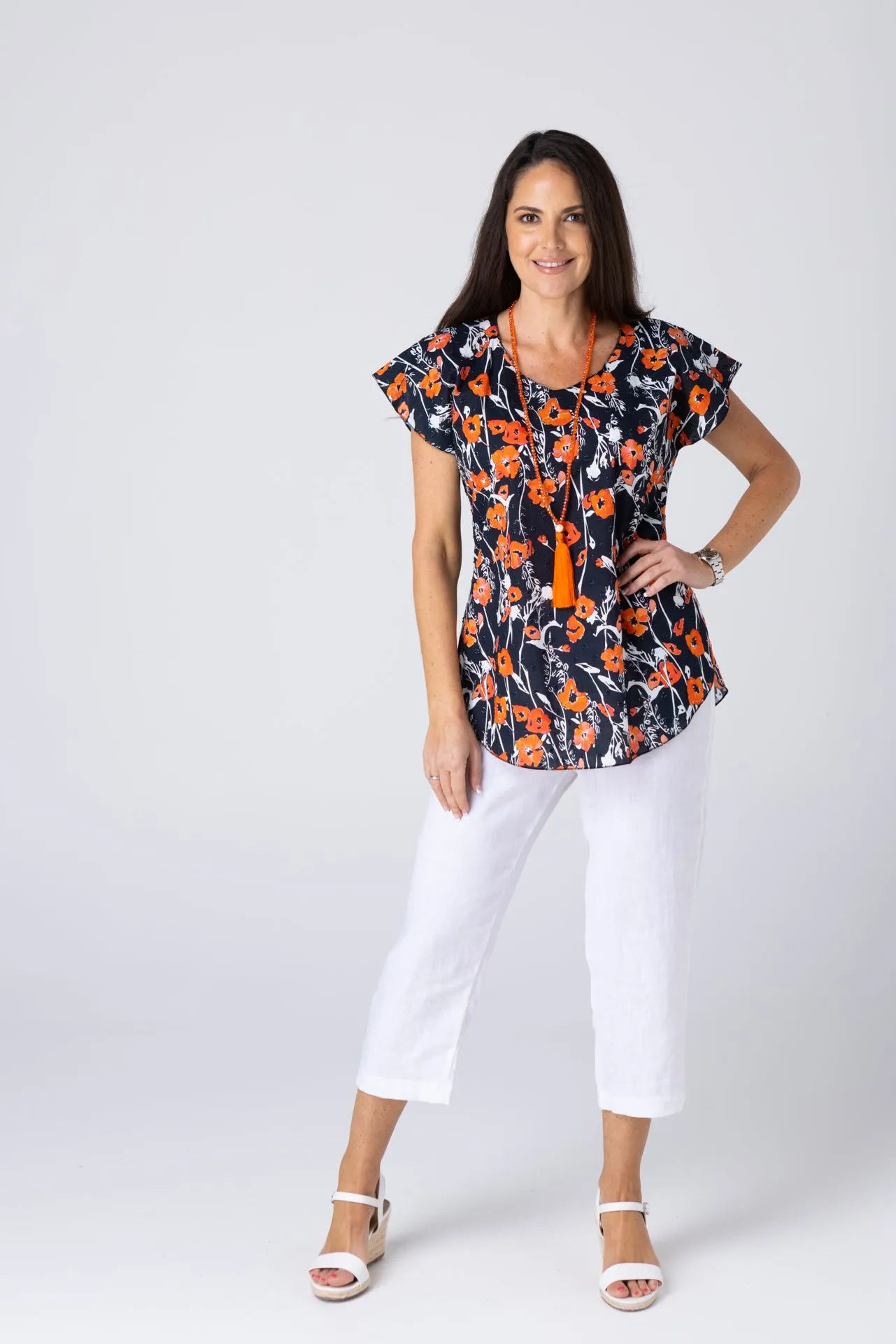 Tangelo Print Short Sleeve Cotton Top