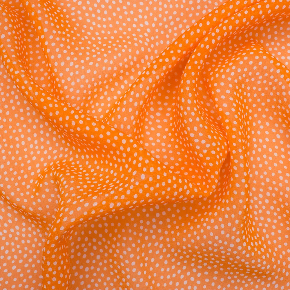 Tangerine Orange/White Spotted Silk Georgette